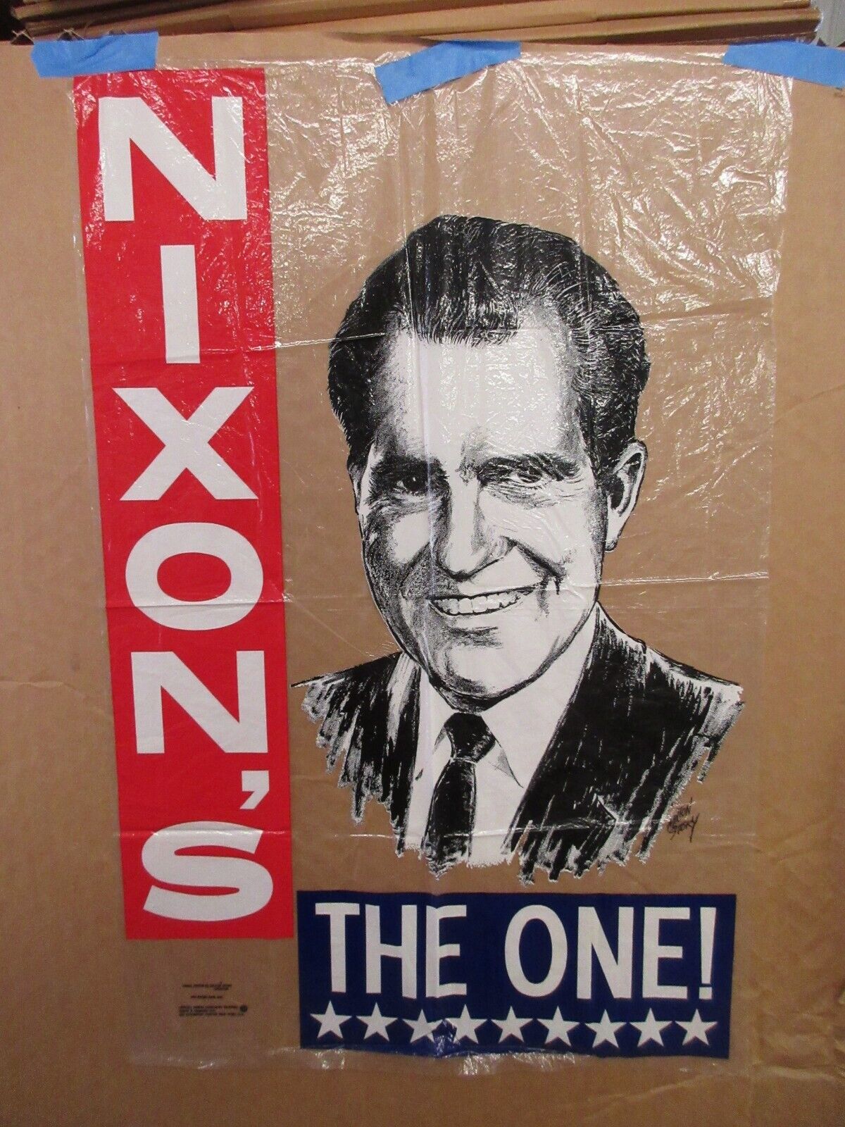 Vintage 1968 Nixon\'s The One Campaign Large Banner Print Plastic Clear Sign