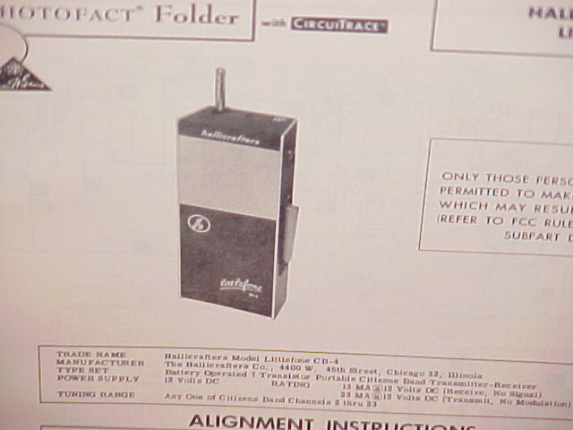 1963 HALLICRAFTERS CB RADIO SERVICE SHOP MANUAL MODEL LITTLEFONE CB-4
