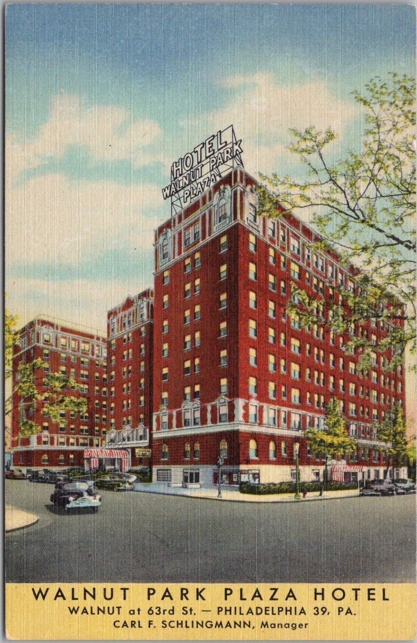 Vintage PHILADELPHIA, PA Postcard WALNUT PARK PLAZA HOTEL Street View / Linen