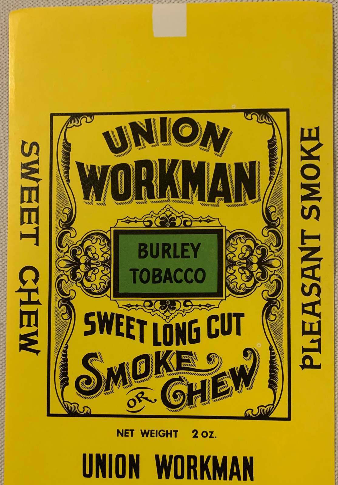 Antique Vintage 1910s - 1930s Union Workman Tobacco Large Label, Detroit, MI