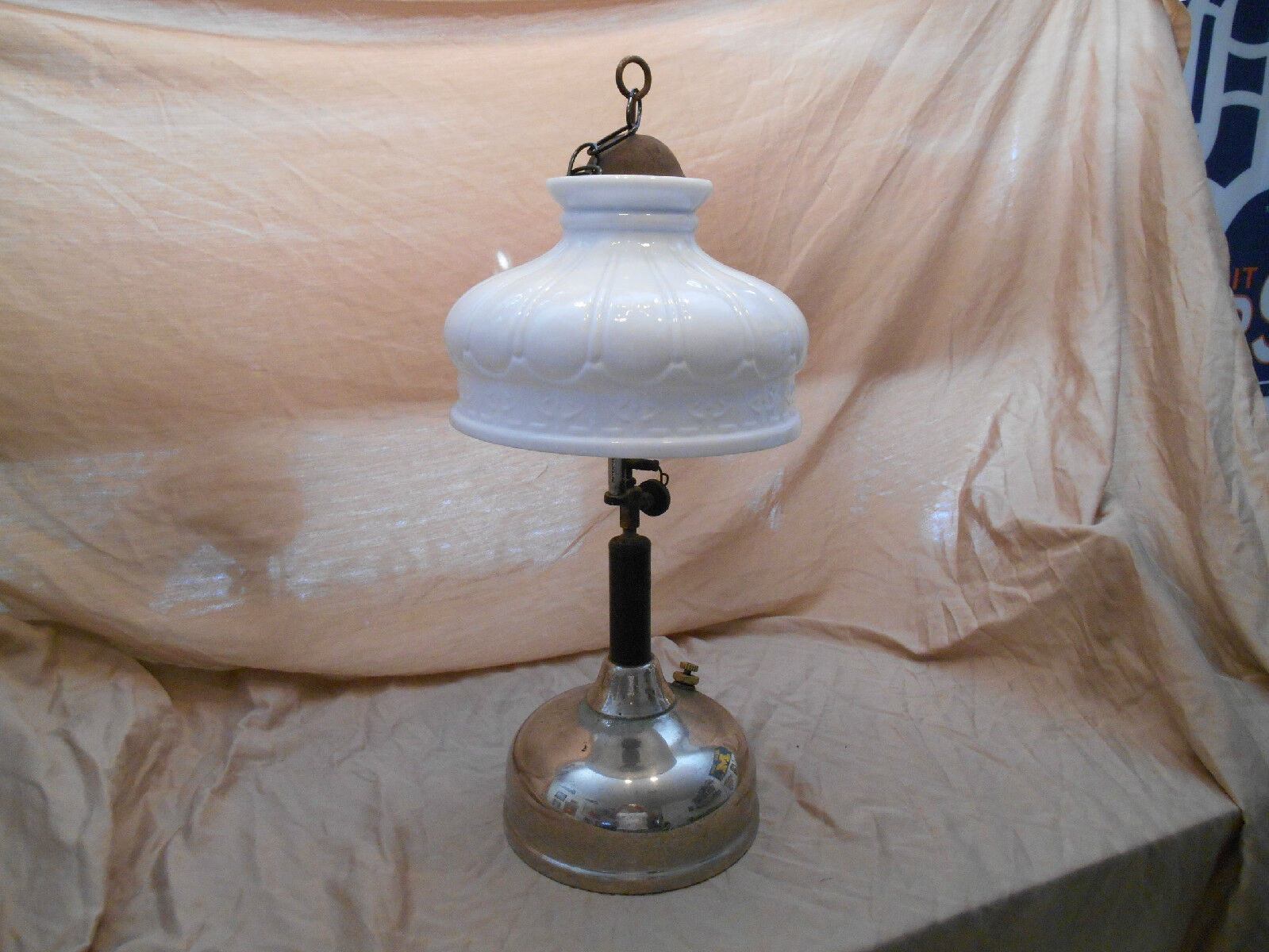 1919 Quick - lite Coleman Lamp/Lantern, double mantle, milk glass shade.