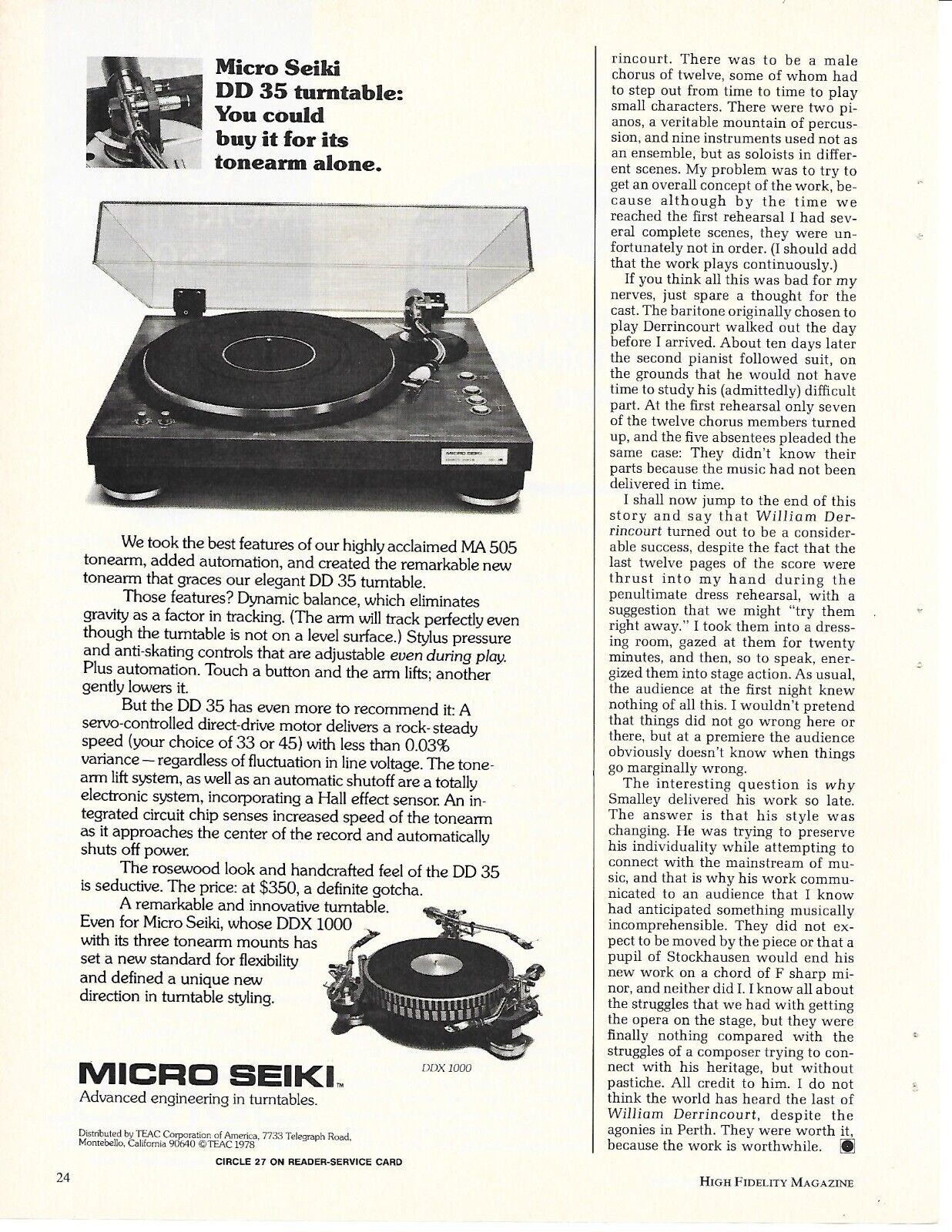 Vintage Micro Seiki MA 505  & DDX 1000 Turntables - 03/1978
