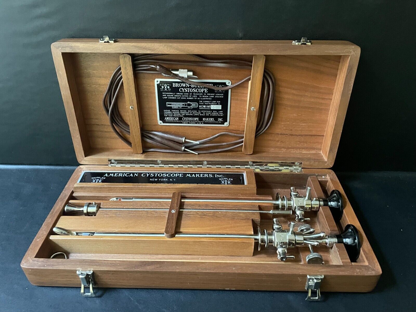 Vtg Brown - Buerger Cystoscope Maker, Inc w/ Original Wood Box