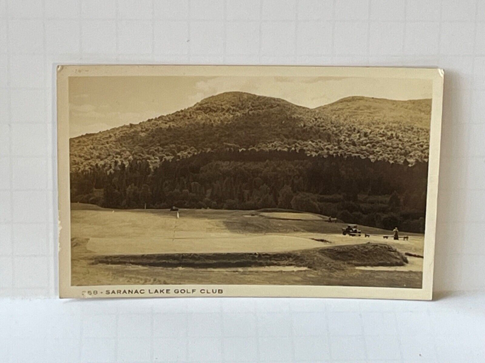 RPPC Postcard Saranac Lake Golf Club New York NY Old Car Golfers Cunningham A10