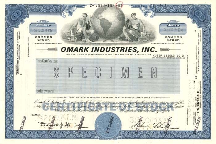 Omark Industries, Inc. - Stock Certificate - Specimen Stocks & Bonds