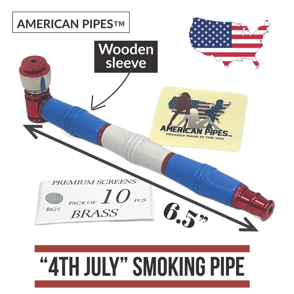 6.5\'\' American Pipes™️ long wooden hand pipe for tobacco smoking with 10 screens