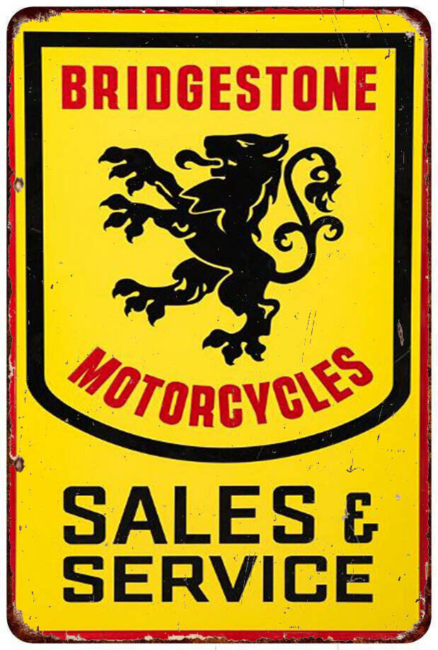 BRIDGESTONE MOTORCYCLES Sales & Service Vintage LOOK Reproduction Metal Sign