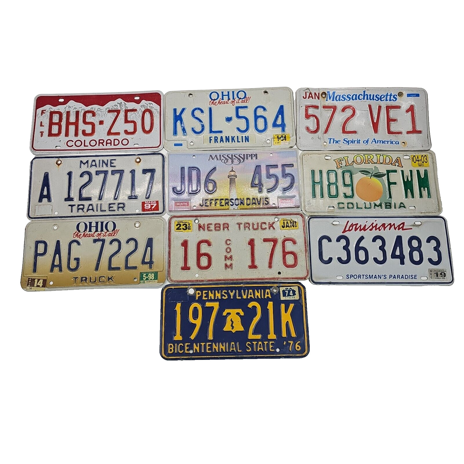 License Plates USA Number Plate Vintage Colorful Tag Mancave Art Wall Lot of 10