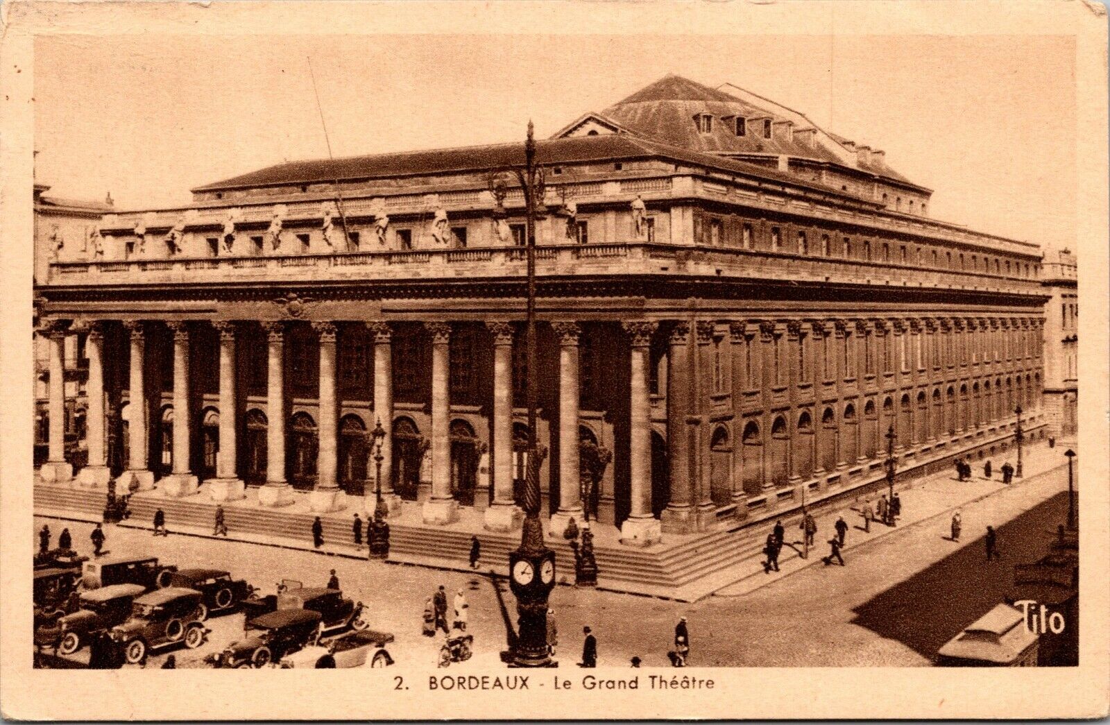 Busy Street View of Le Grand Theatre – Bordeaux, France Postcard POSTED