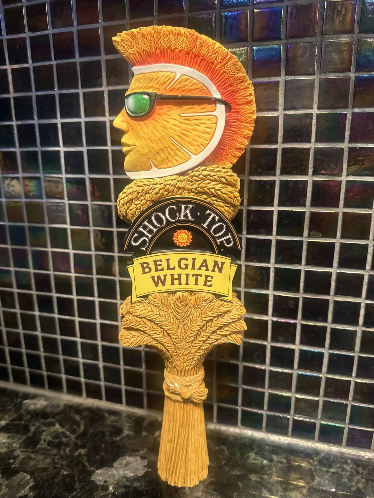 Shock Top Belgian White Tap Handle Orange Beer Keg Man Cave NEW/MINT NICE