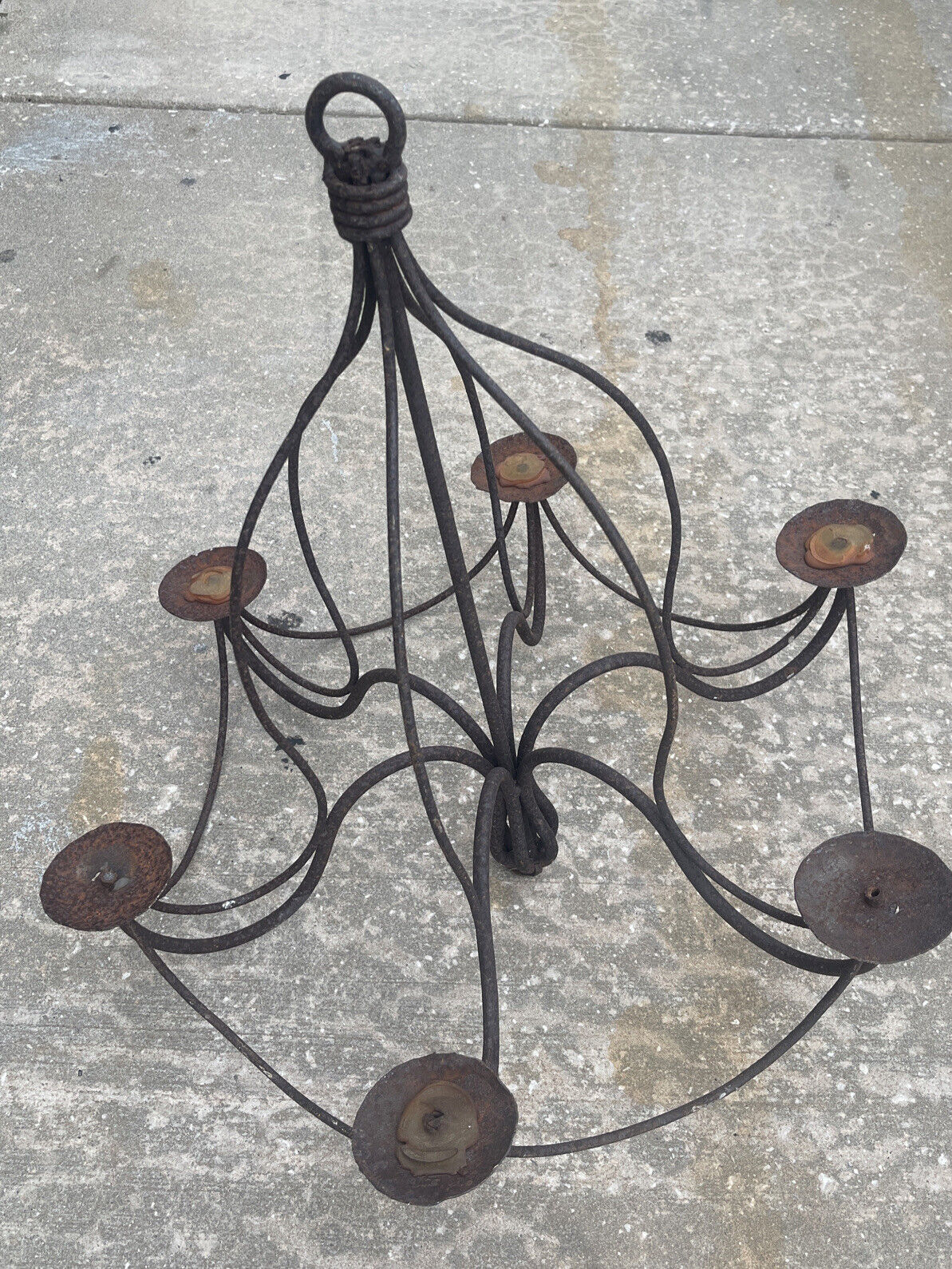 Antique Chandelier Six Candle Hand  Forged Wrought Iron. Estate Piece