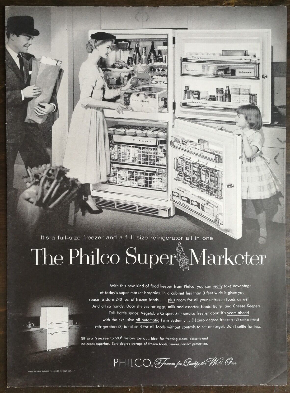 Vintage 1956 Philco Super Marketer Refrigerator Full Page Original Ad 823