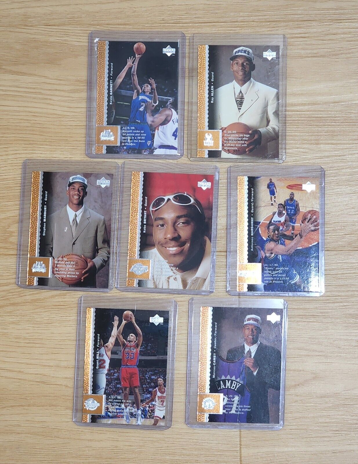 1996-1997 Upper Deck Lot of 7 including Kobe Bryant Rookie Card #58 