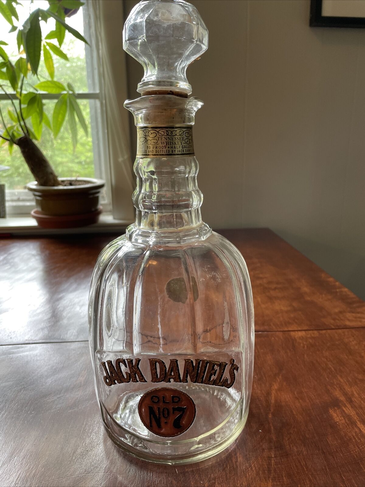 Vintage Jack Daniels Bottle Old No. 7 Glass Clear 13” Tall Decanter 1/2 gallon