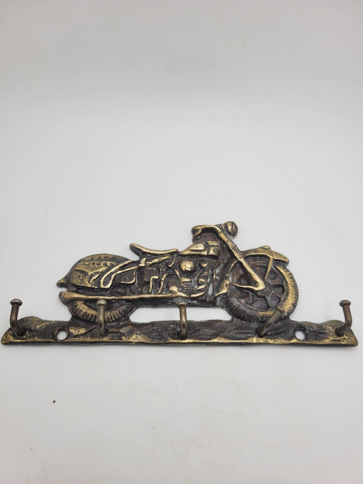 Vintage Bronze Motorcycle Keychain Hook Harley Davidson Old School Wall Mounted