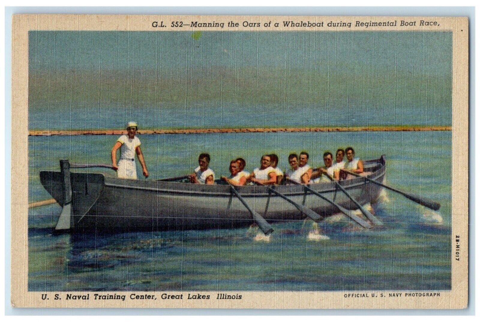 c1940 Manning Oars Whaleboat Regimental Boat Race Great Lakes Illinois Postcard