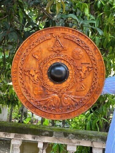 30 Inch Carving Shield  Halloween Viking Shield Warrior Wooden Round shield