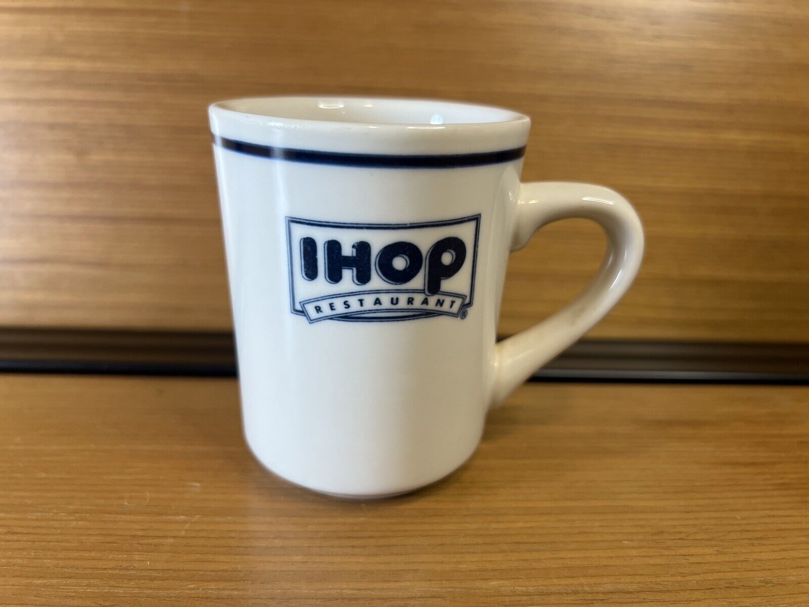 Delco IHOP Coffee Mug Vintage Cup Restaurant Ware Blue White House of Pancakes