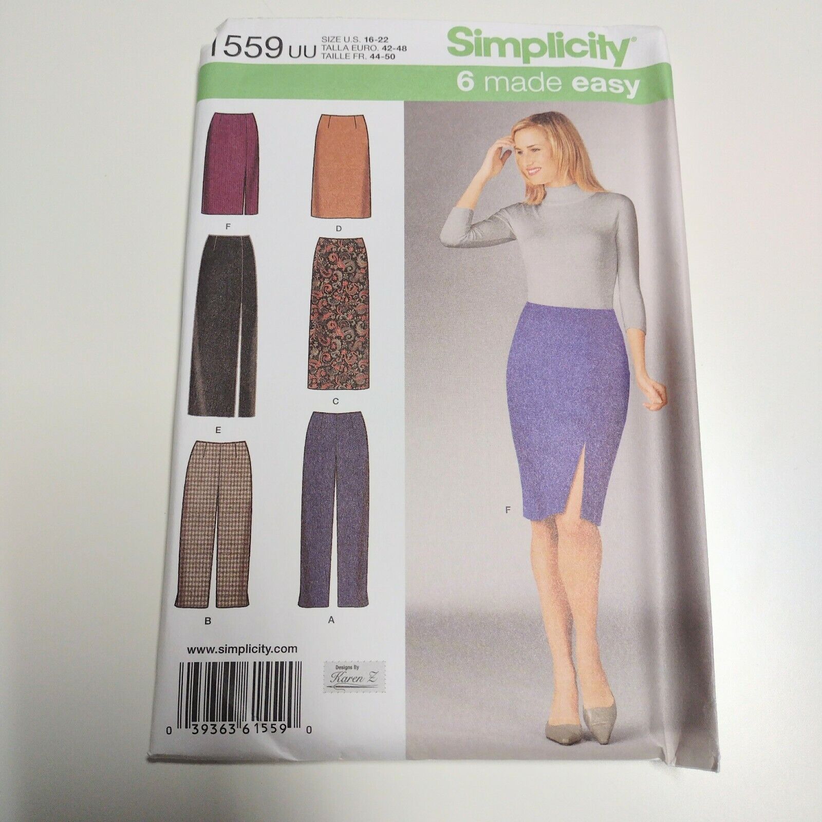 Simplicity 1559 Ladies Pants Skirt Pattern Sz 16 -22 NEW Uncut Slim Pencil