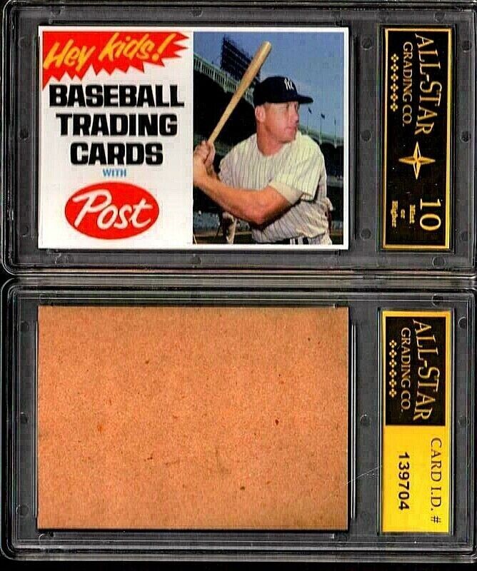  Mickey Mantle Yankees Post Cereal Ad Promo Blank Back Card ASG Graded 10 MINT