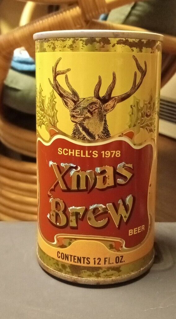 Vintage Schell\'s 1978 Xmas Brew Pull Tab Beer Can Bottom Opened