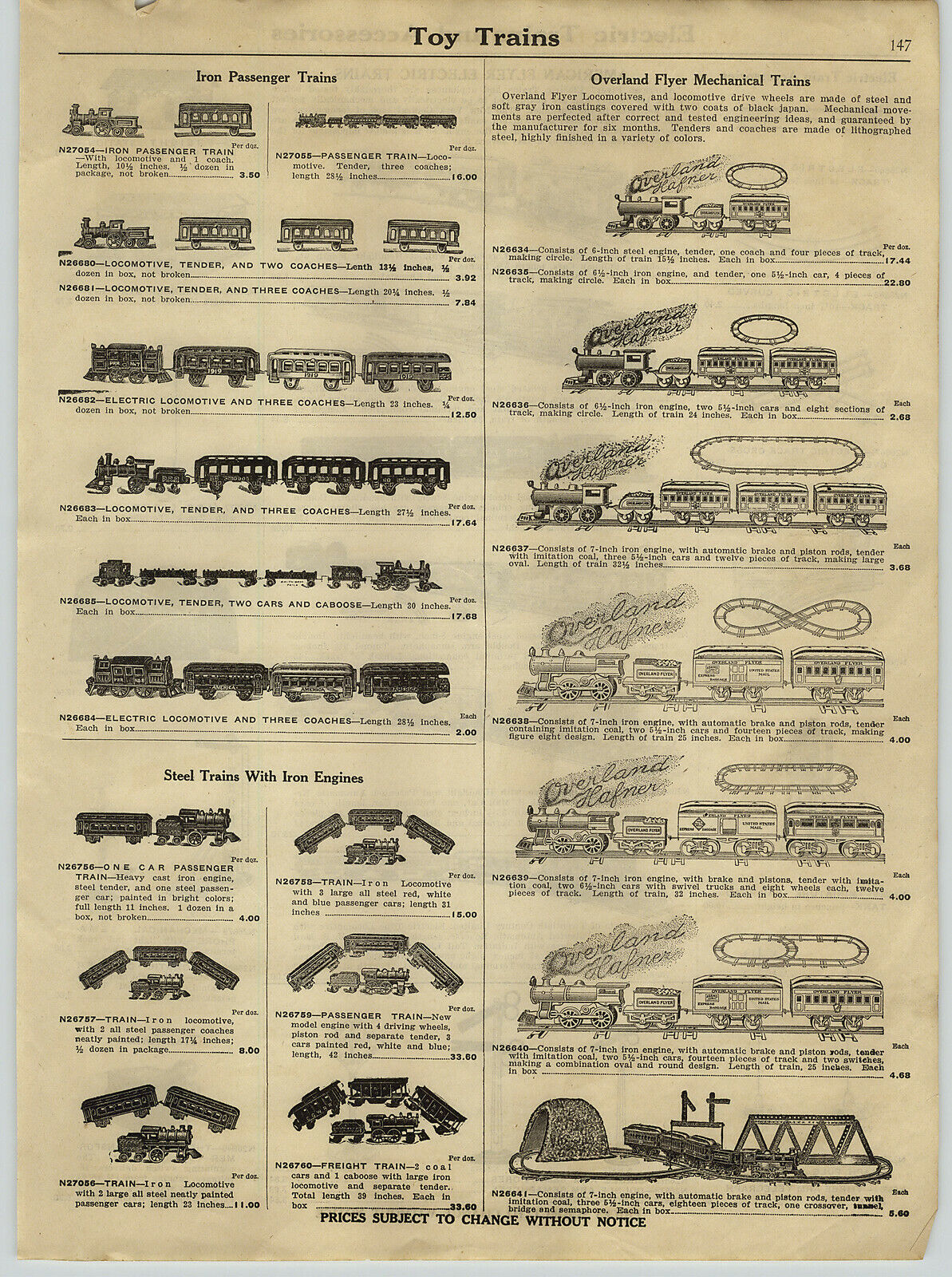 1922 PAPER AD Overland Hafner Toy Mechanical Trains American Flyer 20th Century