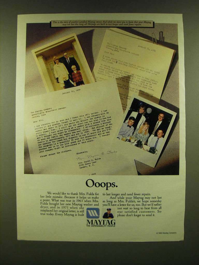 1990 Maytag Appliances Ad - Ooops.