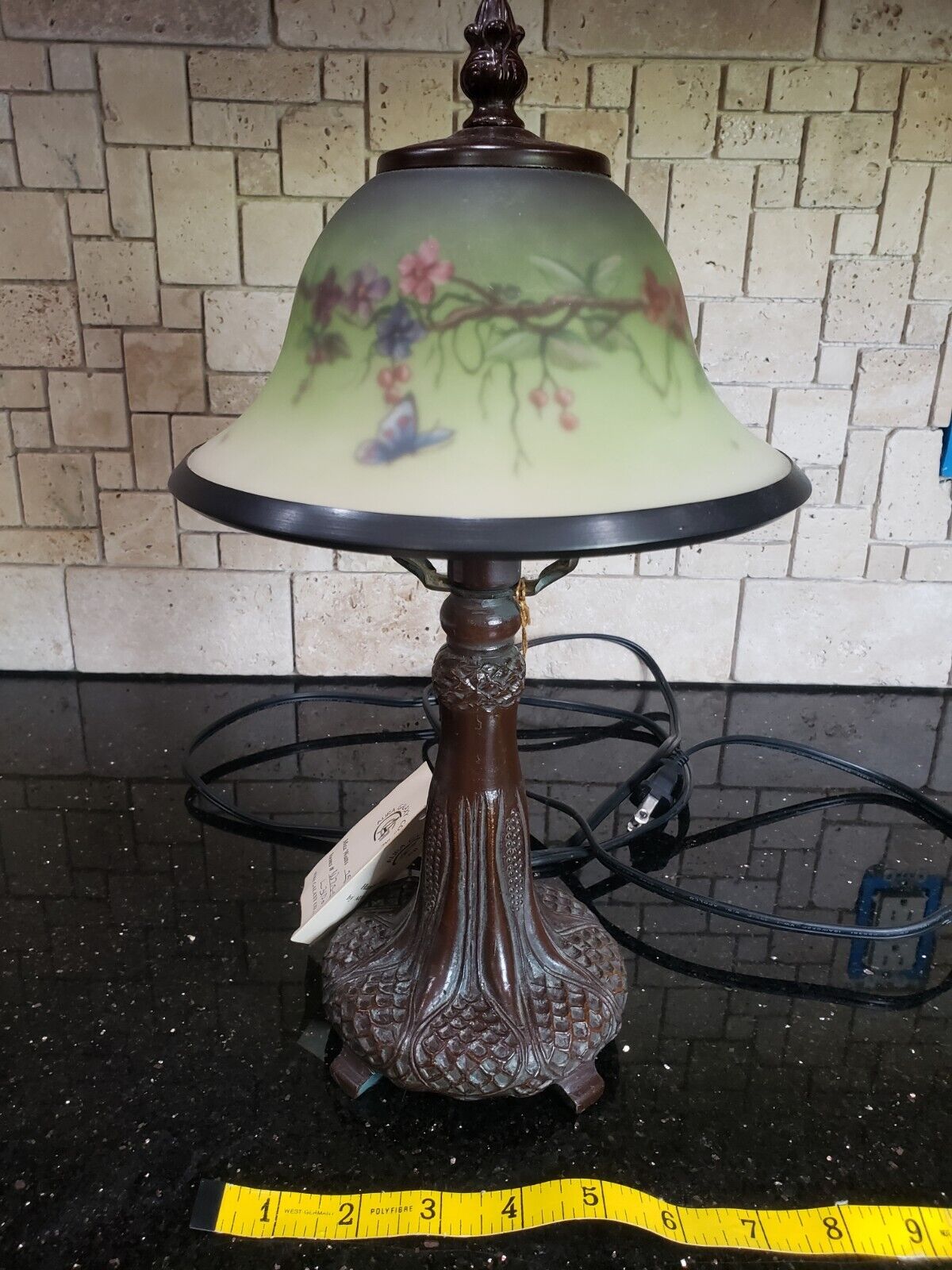 Antique Vintage Hand Painted Flower Butterfly Lamp, Aura Galaxy Co Inc. Handel 