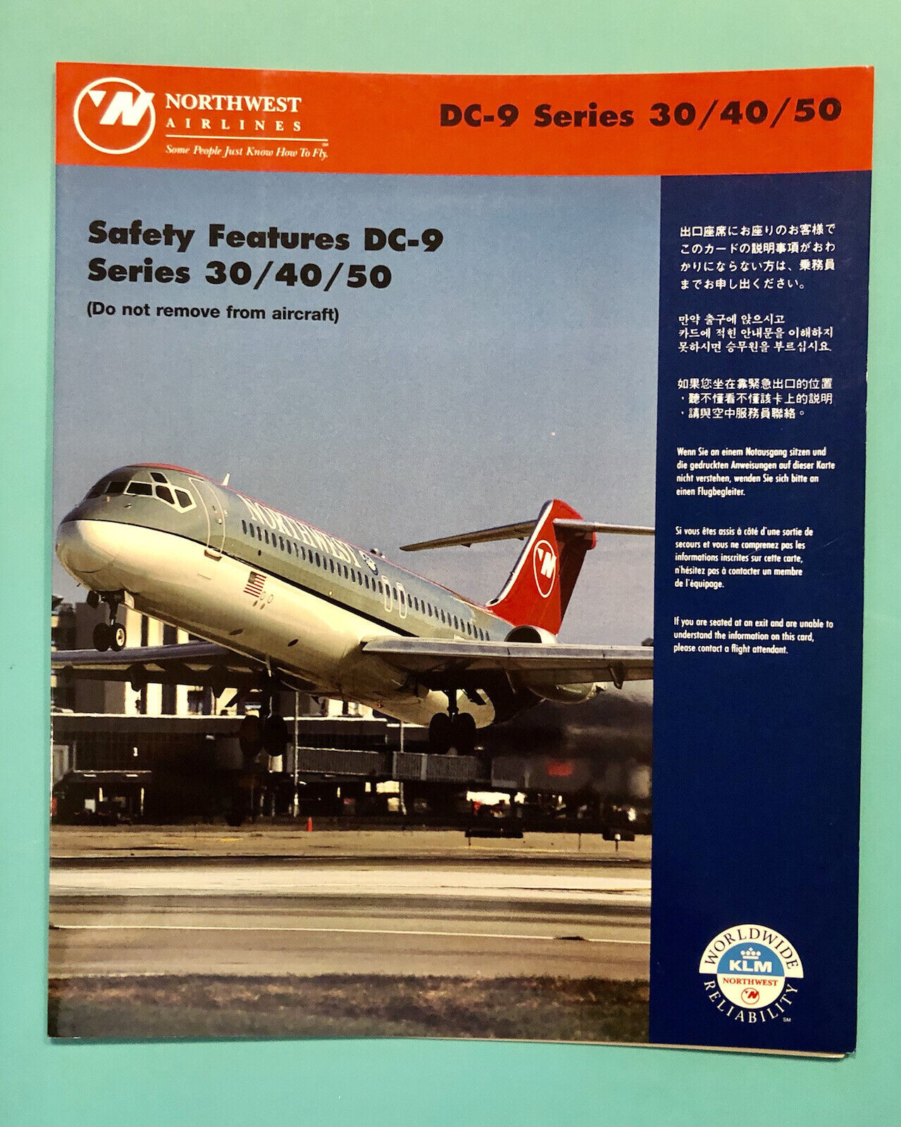 2001 NORTHWEST AIRLINES SAFETY CARD — DC9-30/40/50