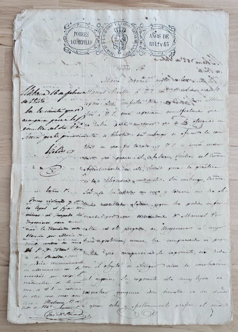 ANTIQUE Cuban Cuba Letter 1842 Slave AFRICAN GIRL Working Contract DOCUMENT