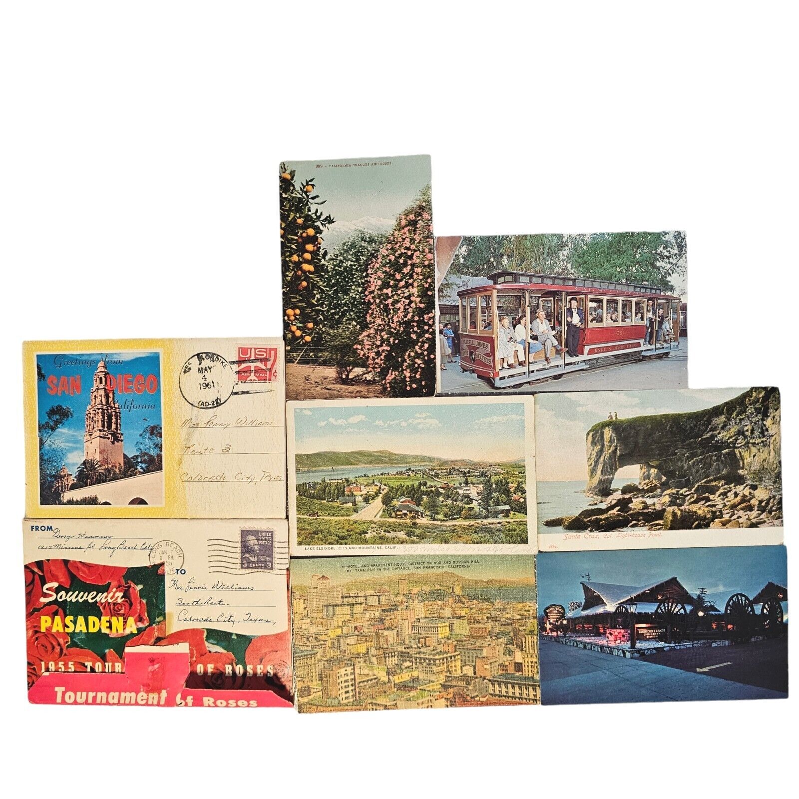 Postcards Vintage CALIFORNIA Lot FOLDERS Pasadena Rose Tour San Diego Santa Cruz