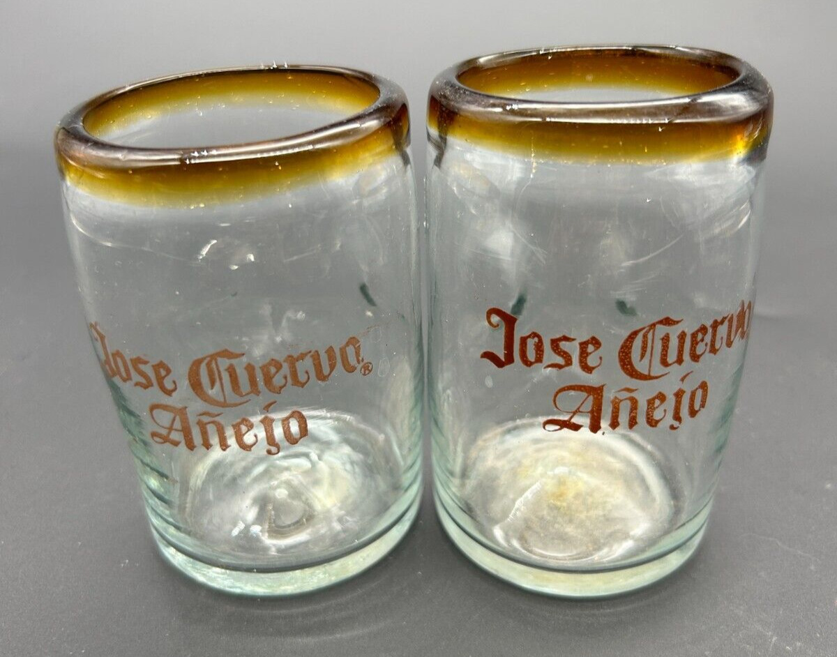Set of 2 Jose Quervo Anejo Brown Rimmed Glasses 4\