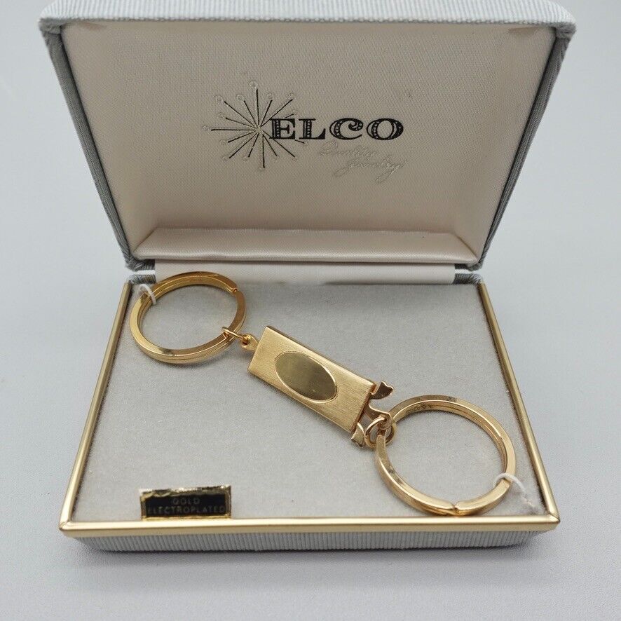 Vintage ELCO Gold Electro Plated Keychain With Detachable Ends Engravable NEW
