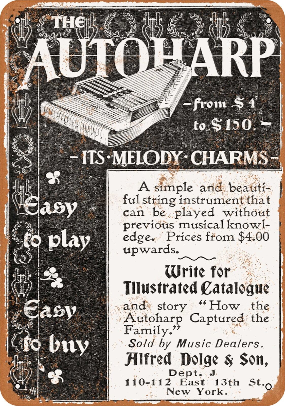 Metal Sign - 1898 Dolge Autoharps -- Vintage Look