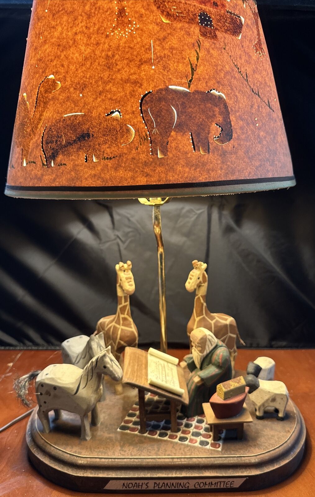 Vintage Barry Grosscup Signed 98 Noahs Planning Committee Lamp Children Folk Art