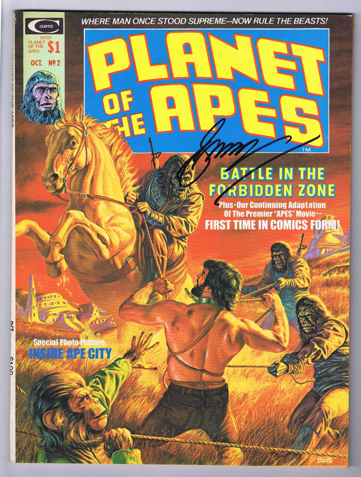 Planet of the Apes #2 Magazine VF Signed w/COA By Gerry Conway 1974 Curtis PWC