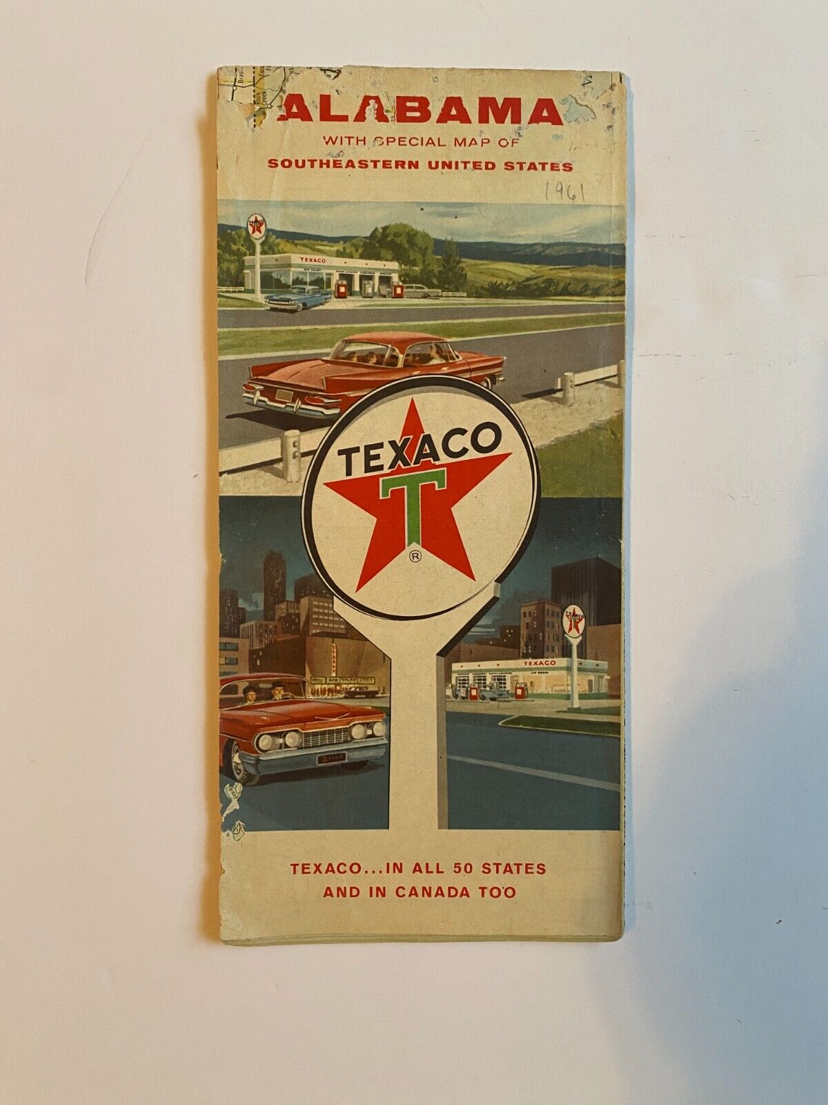 Vintage 1961 Alabama/SE US Texaco Road Map FAIR CONDITION SEE DESCRIPTION