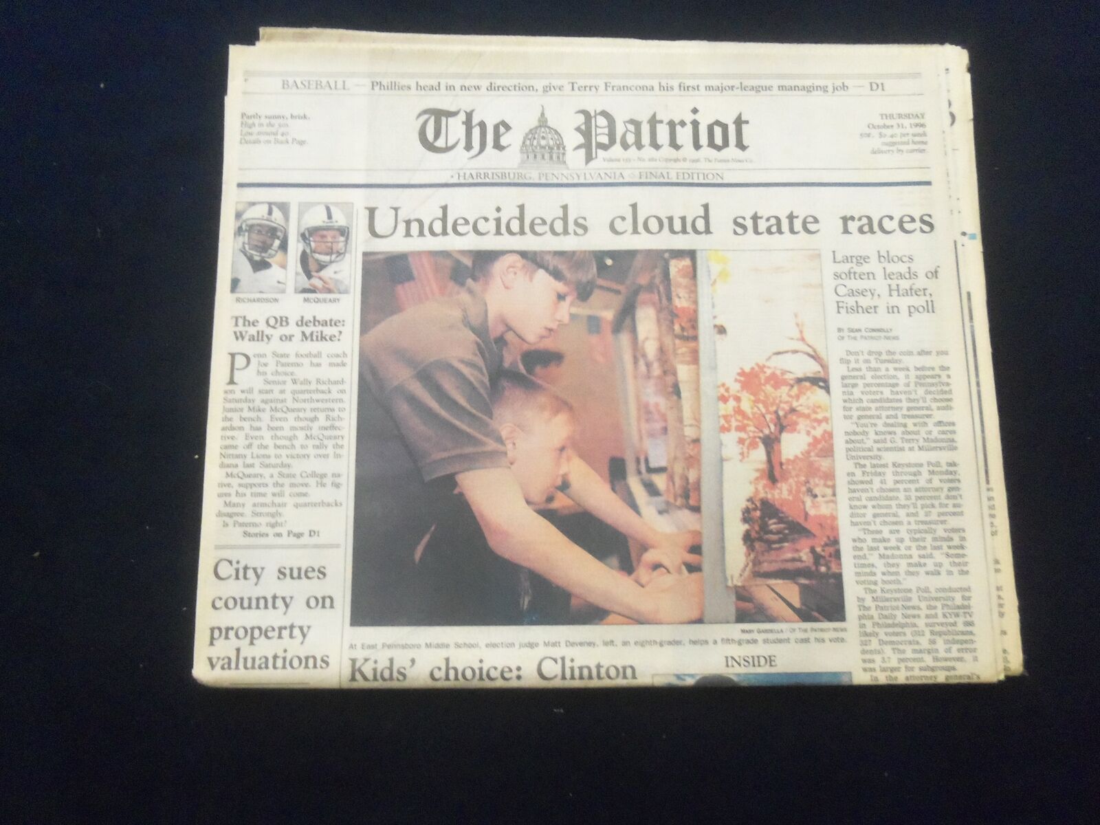 1996 OCT 31 THE PATRIOT NEWSPAPER -HARRISBURG, PA- FRANCONA PHILS MGR - NP 6105