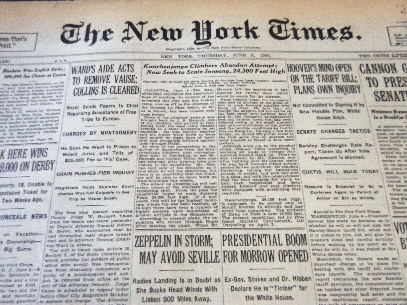 1930 JUNE 5 NEW YORK TIMES - KANCHENJUNGA CLIMBERS ABANDON ATTEMPT - NT 5744