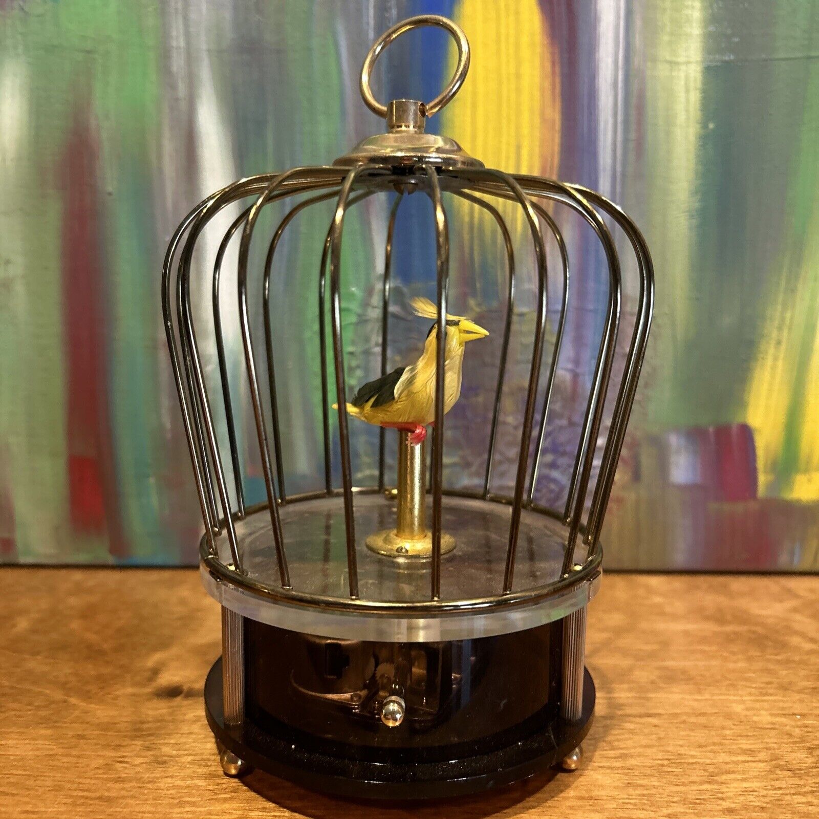 Vintage Music Box Automaton Bird Brass Cage Moves Beak & Tail Made In Japan Rare