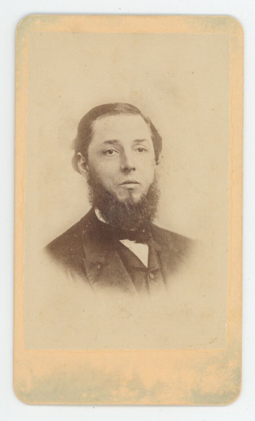 Antique CDV Circa 1870s Stern Older Man With Chin Beard in Suit Bridgeport, CT