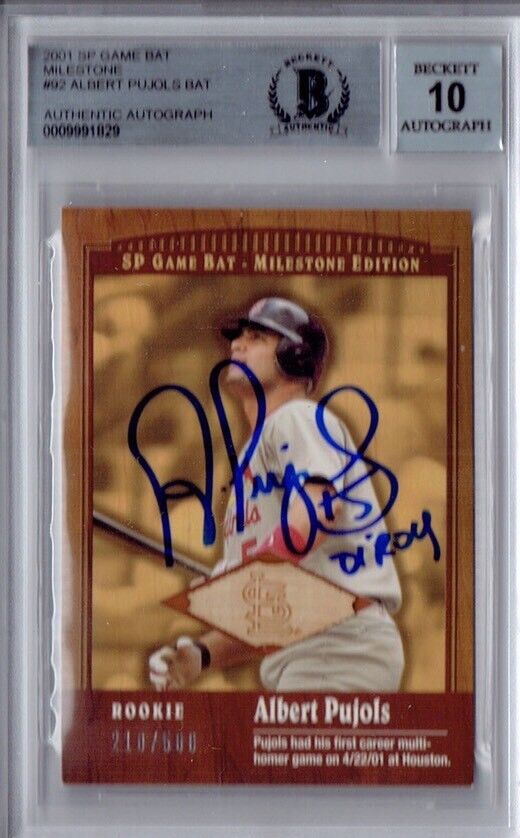2001 UD SP Game Used Bat Albert PUJOLS Signed ROOKIE RC AUTOGraphed /500 BGS 10