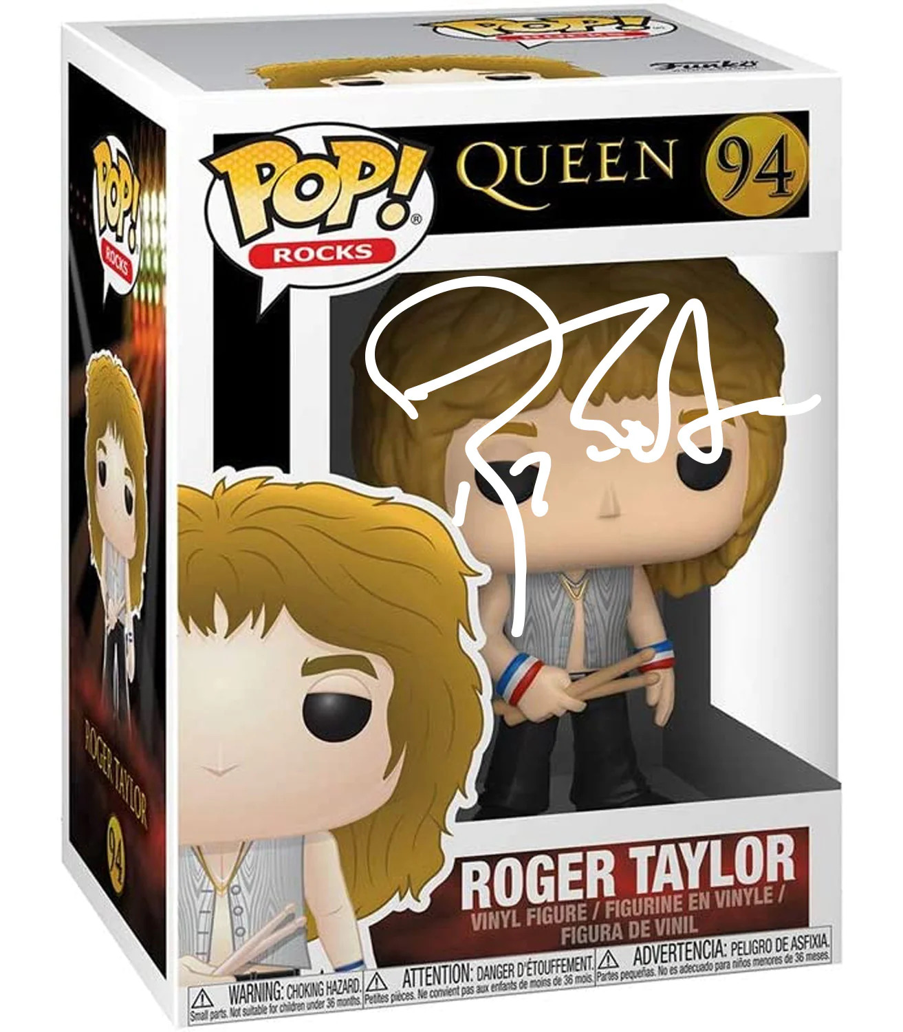 Roger Taylor Queen #94 Facsimile Signed Reprint Funko POP Rocks Figurine Case