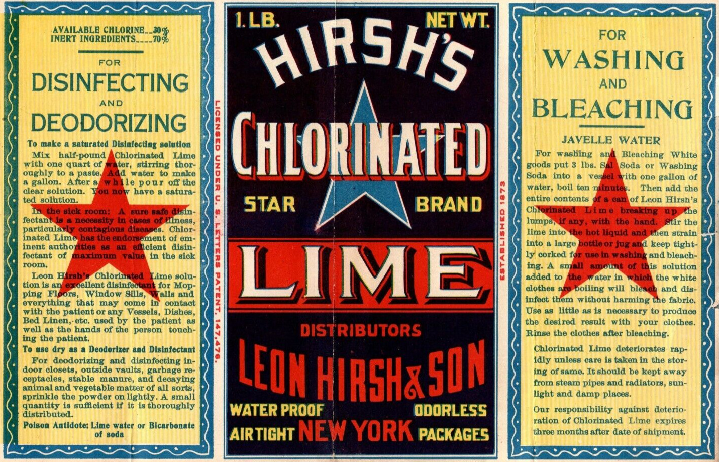 Vintage Label Hirsh's Chlorinated Lime