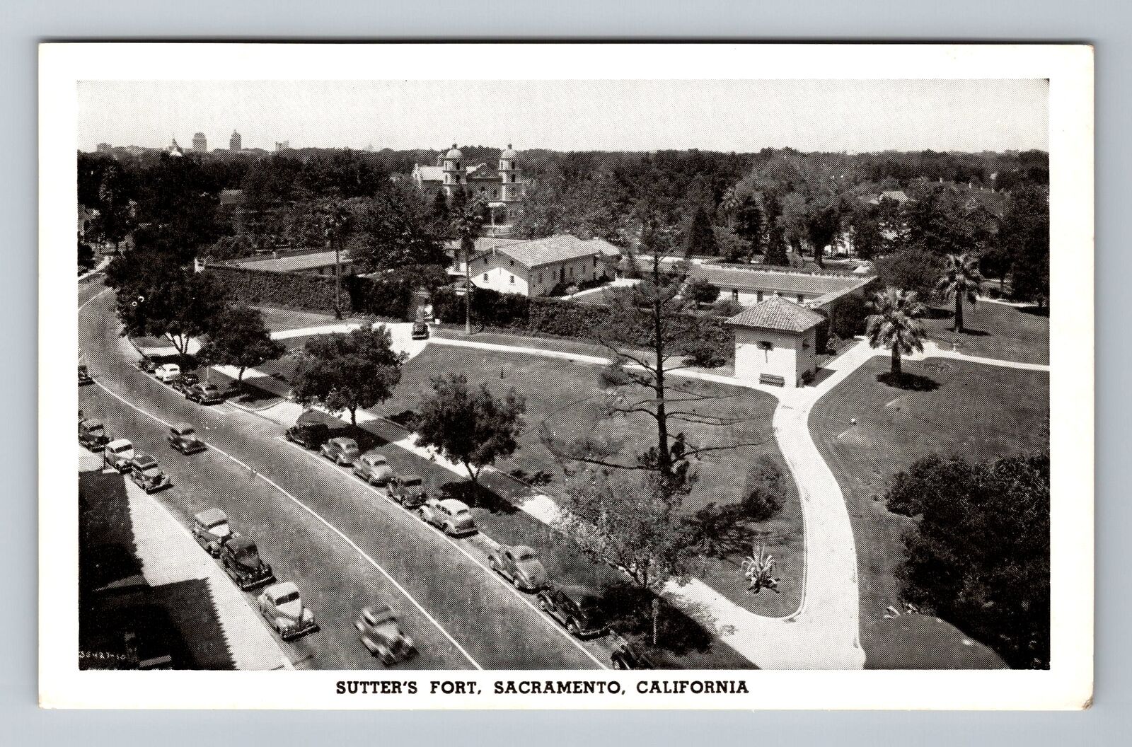 Sacramento CA-California, Sutter\'s Fort, Aerial, Vintage Postcard
