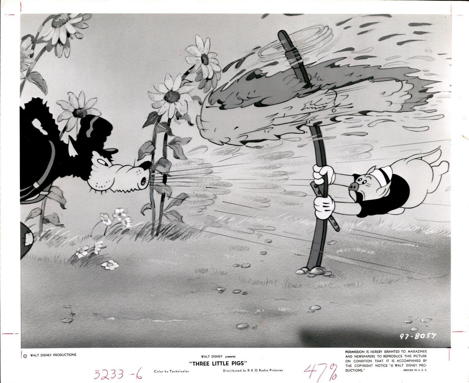 KC6 Orig Photo BIG BAD WOLF Walt Disney's Three Little Pigs Huff Puff Cartoon