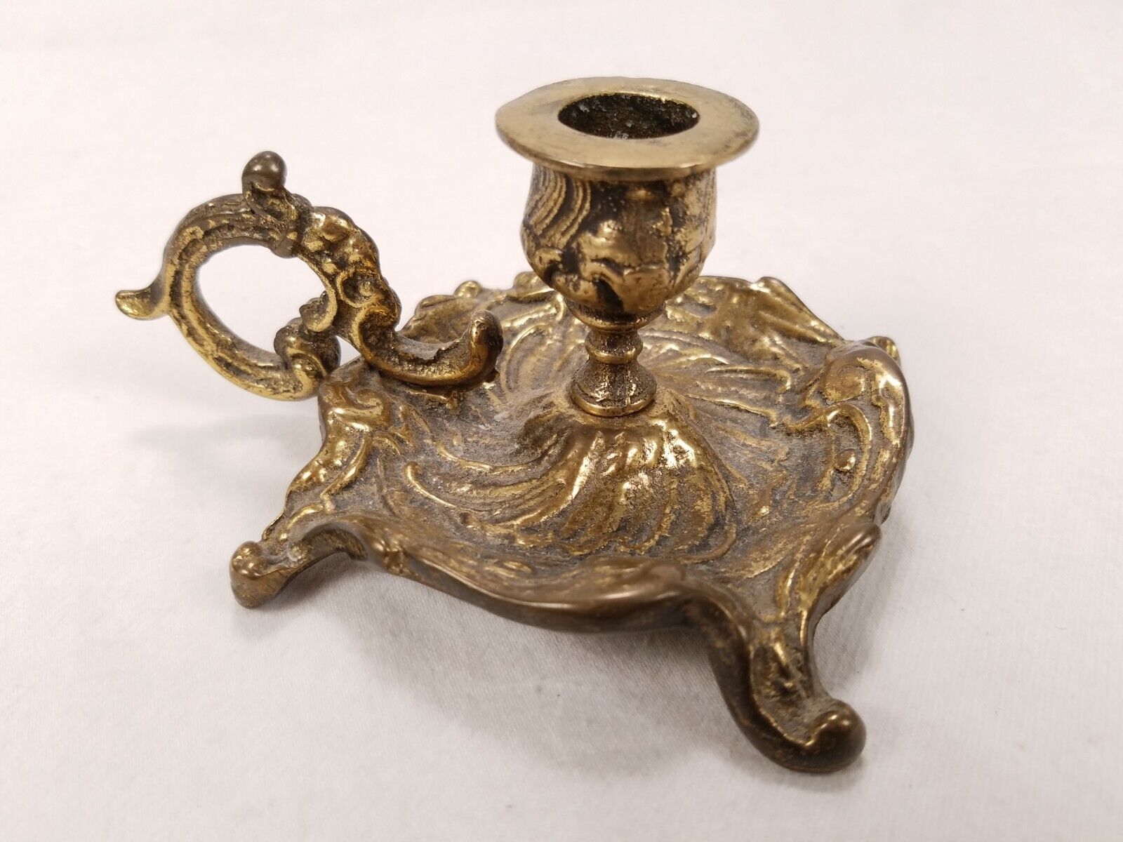 Victorian Brass Chamber Candle Holder, Antique George Johnson Art Nouveau Candle