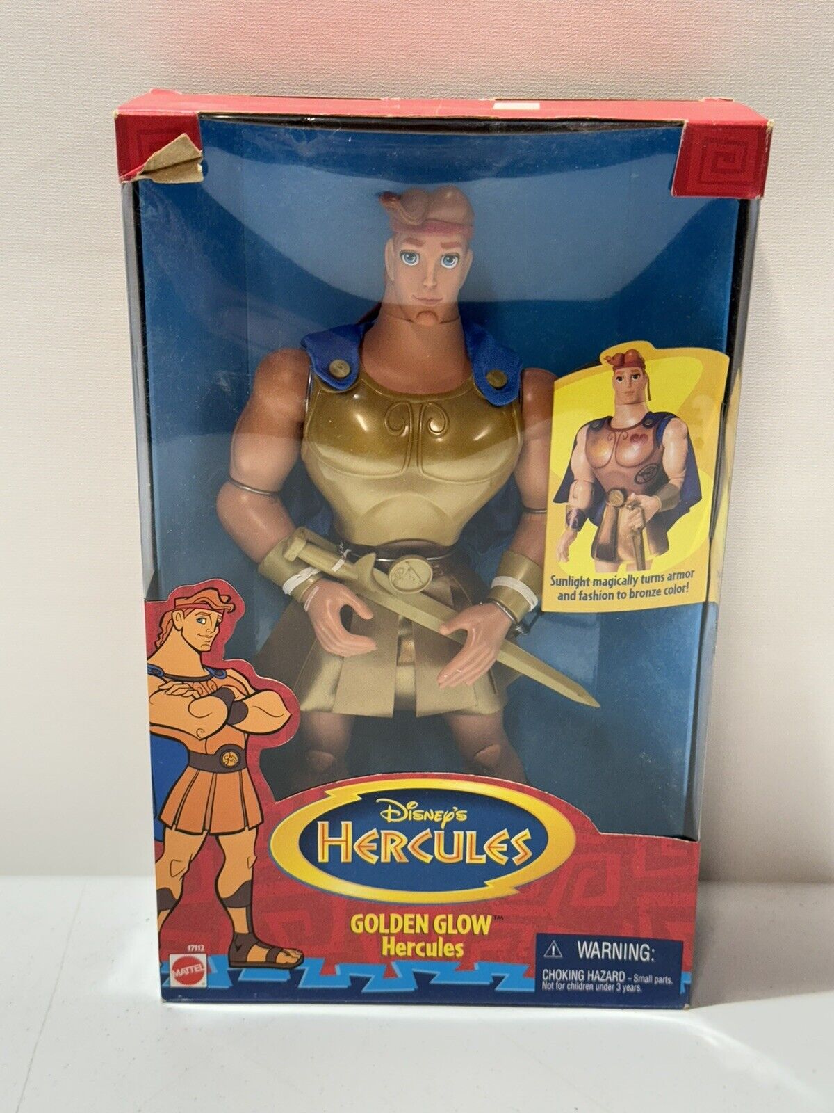 1996 Disneys Hercules, Golden Glow Hercules Mattel Figure - NEW/ SEALED