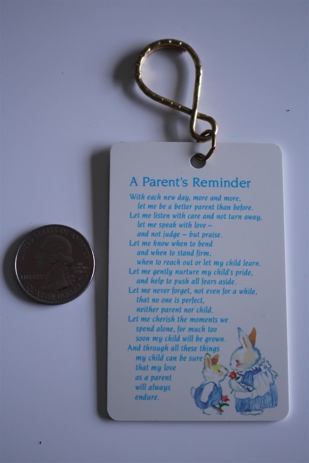 Vtg 1991 Paula\'s Keyrings A Parent\'s Reminder Poem Hard Plastic Key Chain #20590