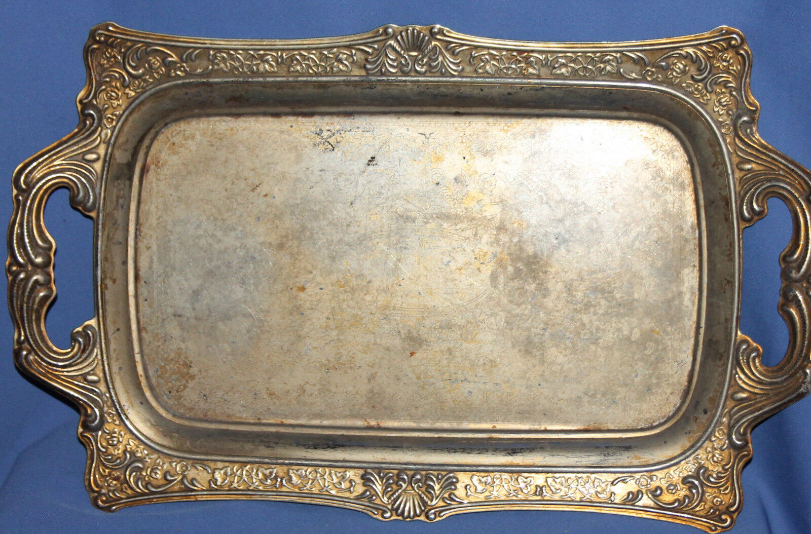 Vintage ornate metal serving tray